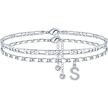 Double Layers Personalized Gold Plated Paved Initial Anklets for Women-silviax