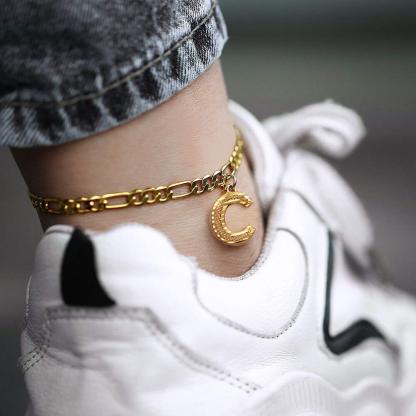 26 English Letters A-Z Personalized Custom Gold Plated Initial Letters Anklet-silviax