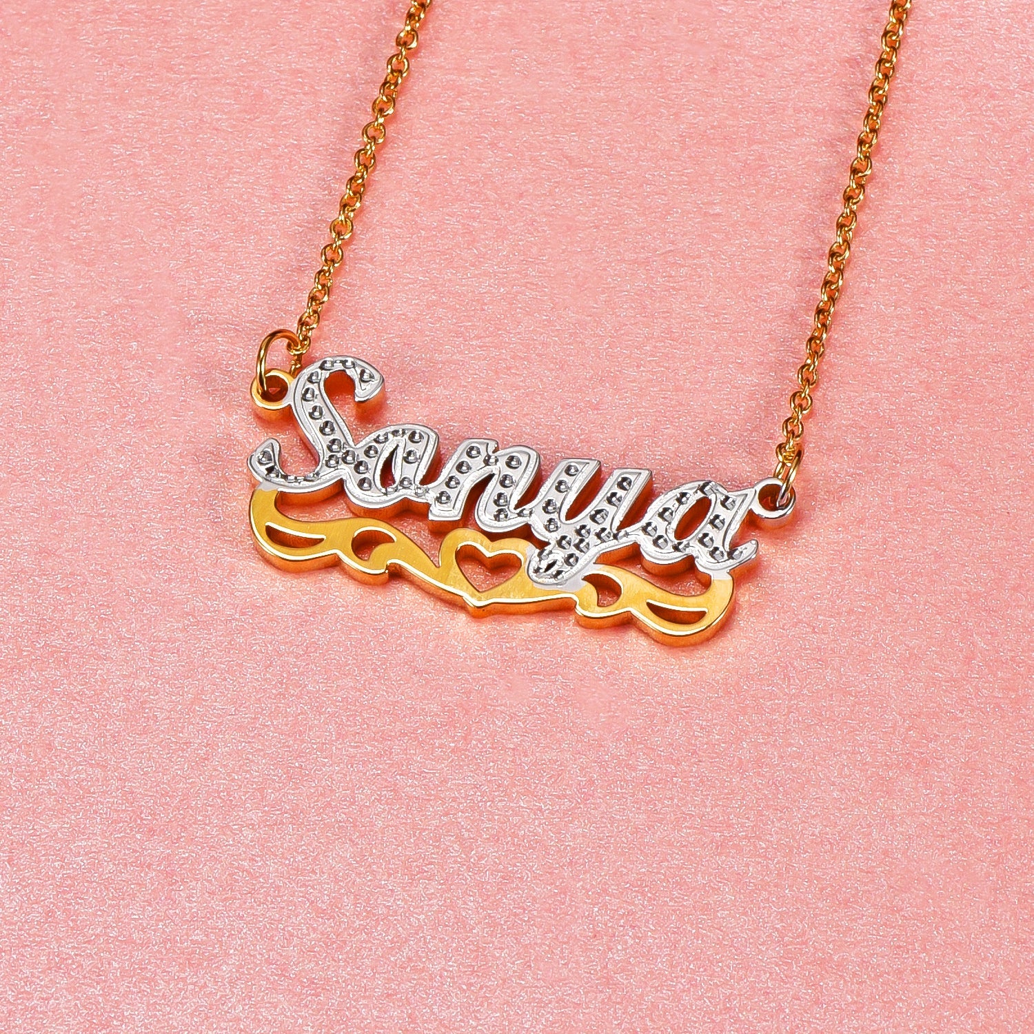 Hollow Heart Two Tone Gold Plated Personalized Custom Name Necklace-silviax