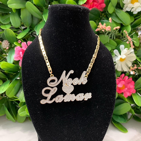 Mariner Chain Personalized Two Tone Double Name Necklace with Heart-silviax