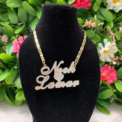 Personalized Two Tone Couples Double Name Necklace with Heart -silviax