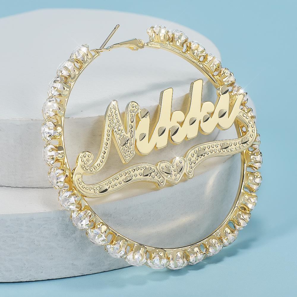 Gold Plated Personalized Hoop Name Earrings-silviax