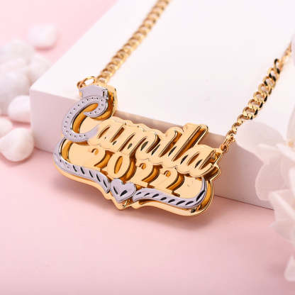 Double Plate Two Tone with Heart Personalized Graduation Cap Name and Year Necklace-silviax