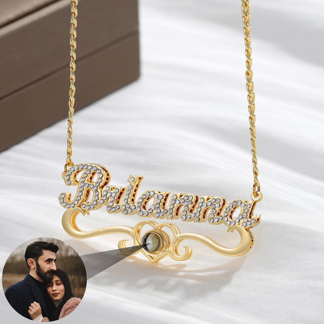 Sparkling Nameplate Pendant Personalized Custom Photo Projection Necklace