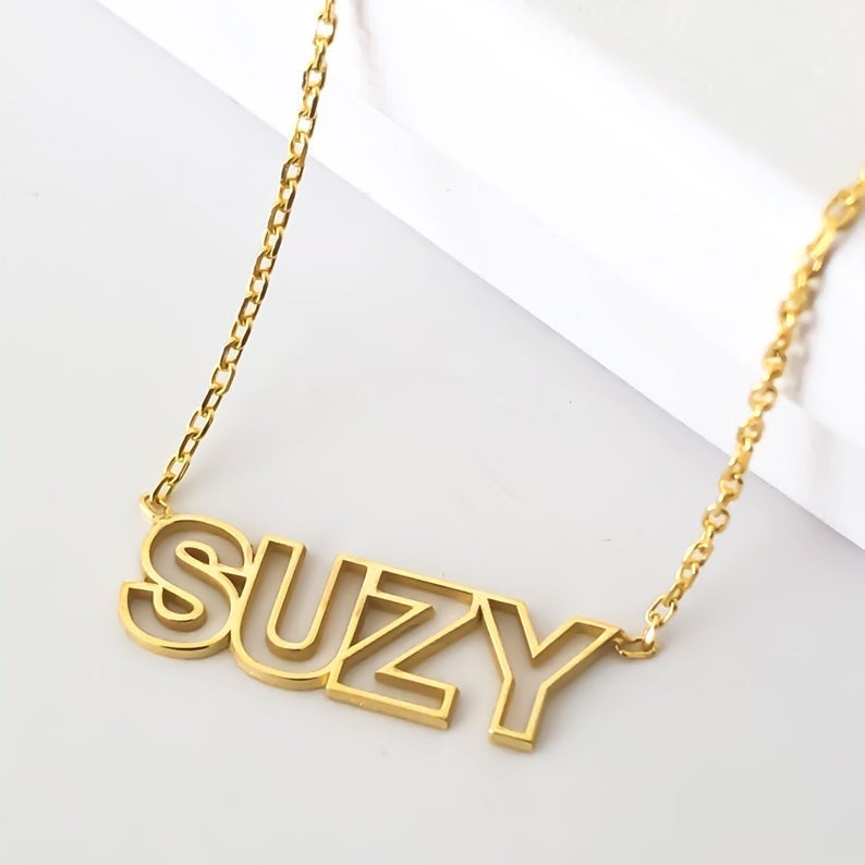 Hollow Initial Gold Plated Personalized Name Necklace-silviax