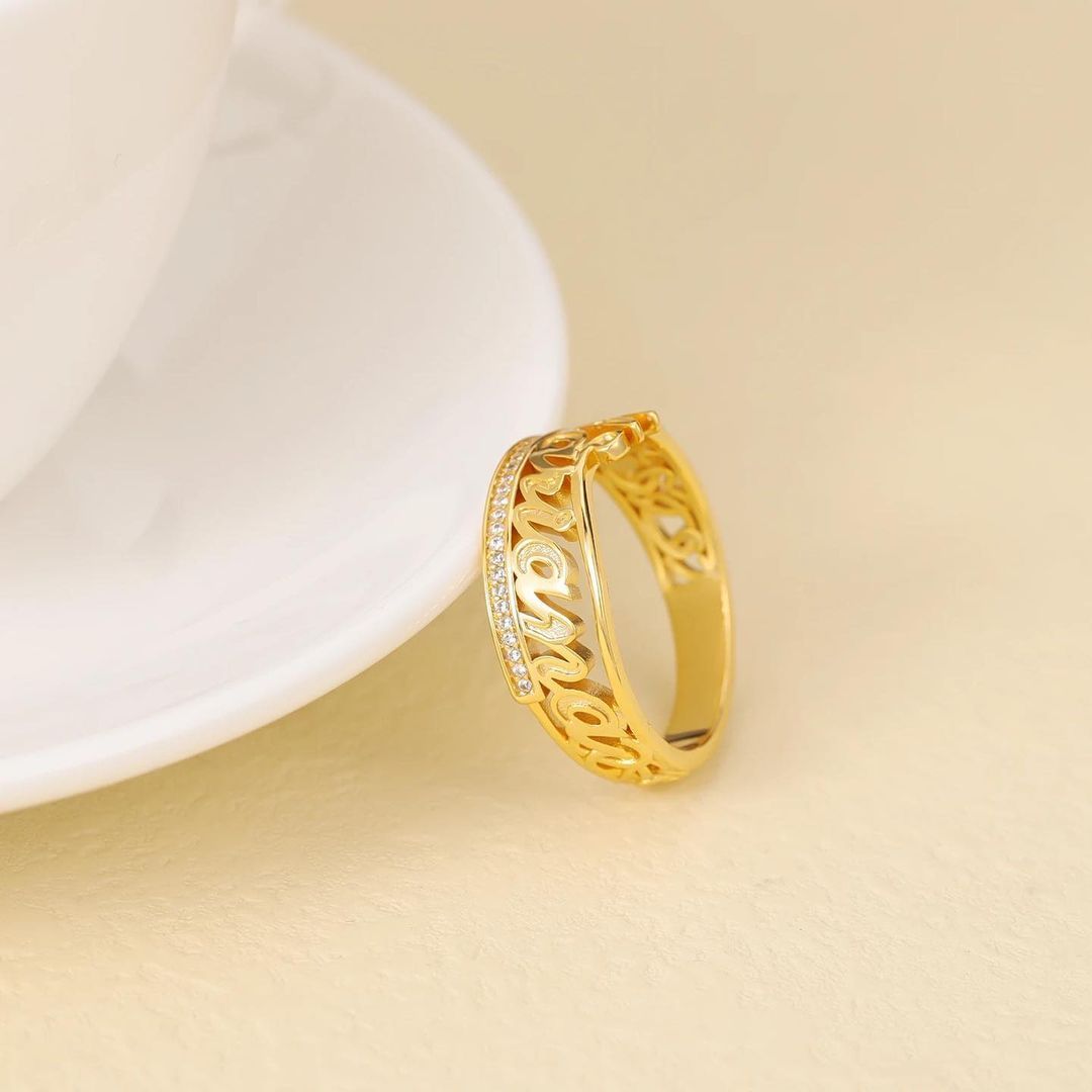 Luxury Personalized Diamond Cut 3D Name Ring with Czech Crystal-silviax