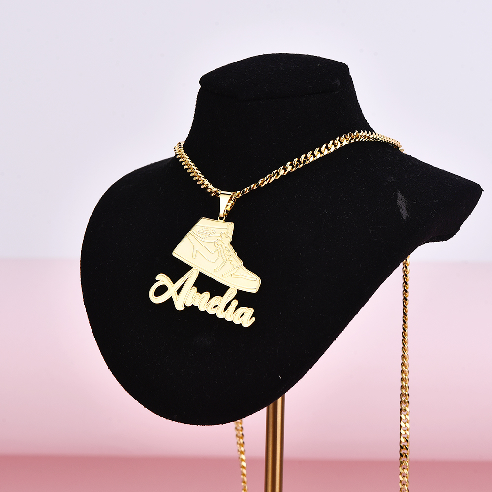 Sneakers Nameplate Pendant Personalized Custom Gold Plated Name Necklace-silviax