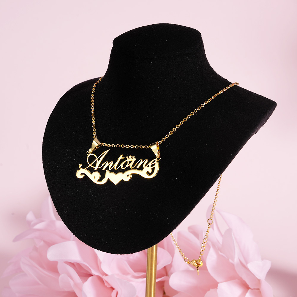 Crown Heart Personalized Custom Gold Plated Name Necklace Gift For Kids Baby-silviax