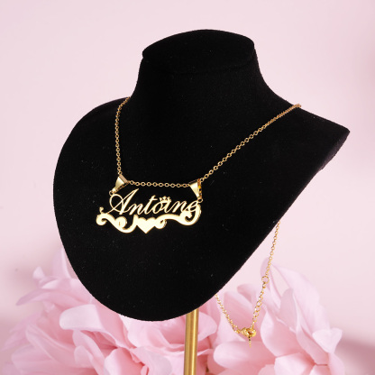 Crown Heart Personalized Custom Gold Plated Name Necklace Gift For Kids Baby-silviax
