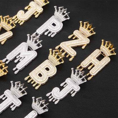 Gold Plated Crystal Dripping Crown Letter Initial Necklace-silviax