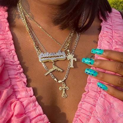 Double Plate Two Tone with Heart Personalized Custom Gold Plated Name Necklace-silviax