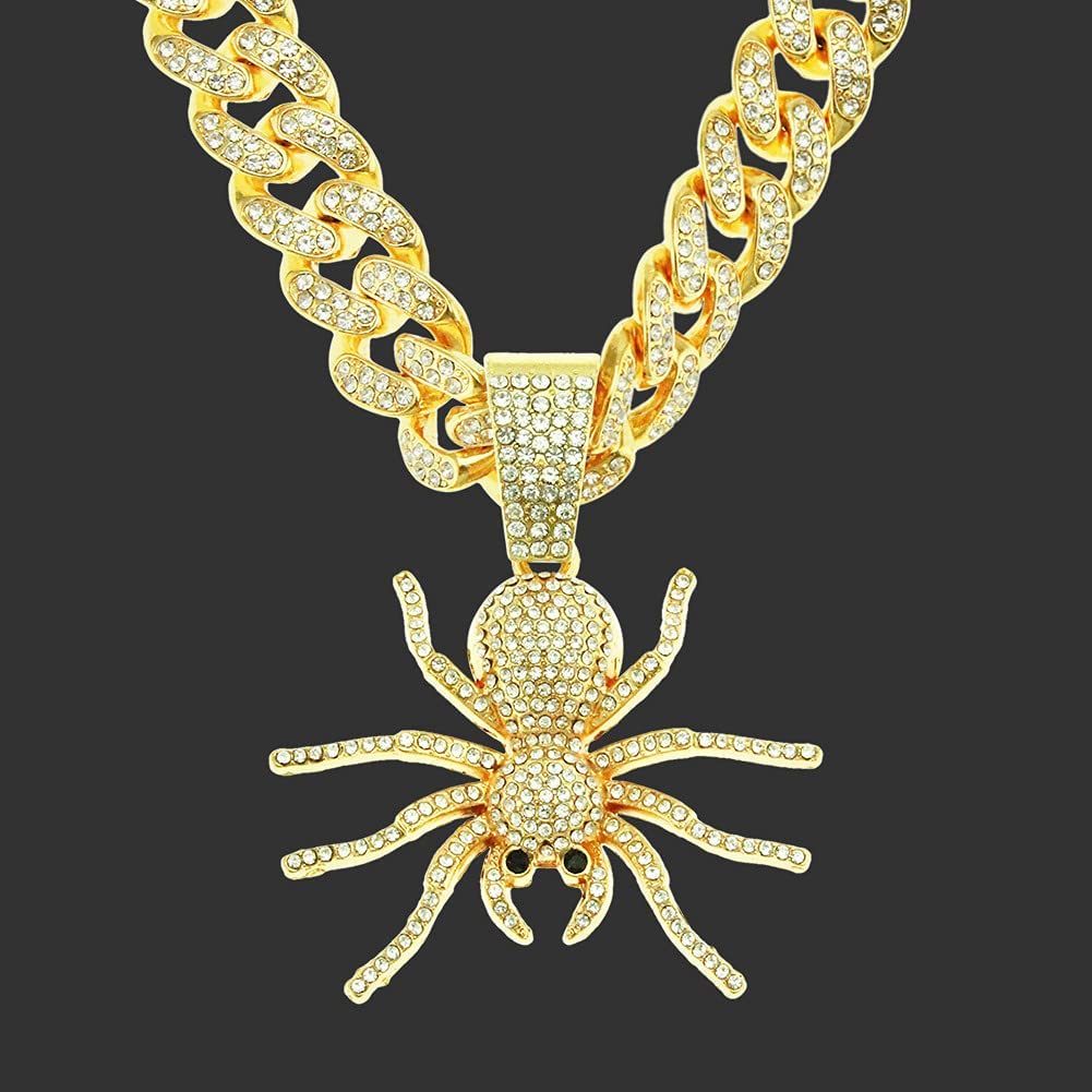 Hip Hop Iced Out Cuban Chain Spider Pendant Necklace Gold Plated Necklaces Jewelry Gift for Men-silviax