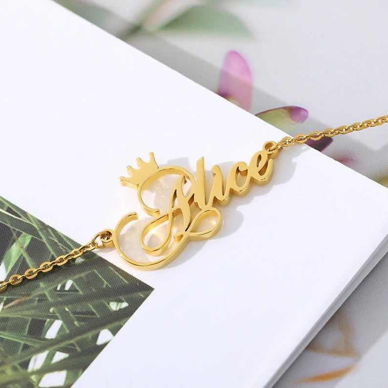 Crown Personalized Custom Gold Plated Name Anklet-silviax