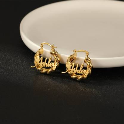 Personalized Custom Gold Plated Nameplate with Hearts Hoop Earrings 30mm Kids Earrings-silviax