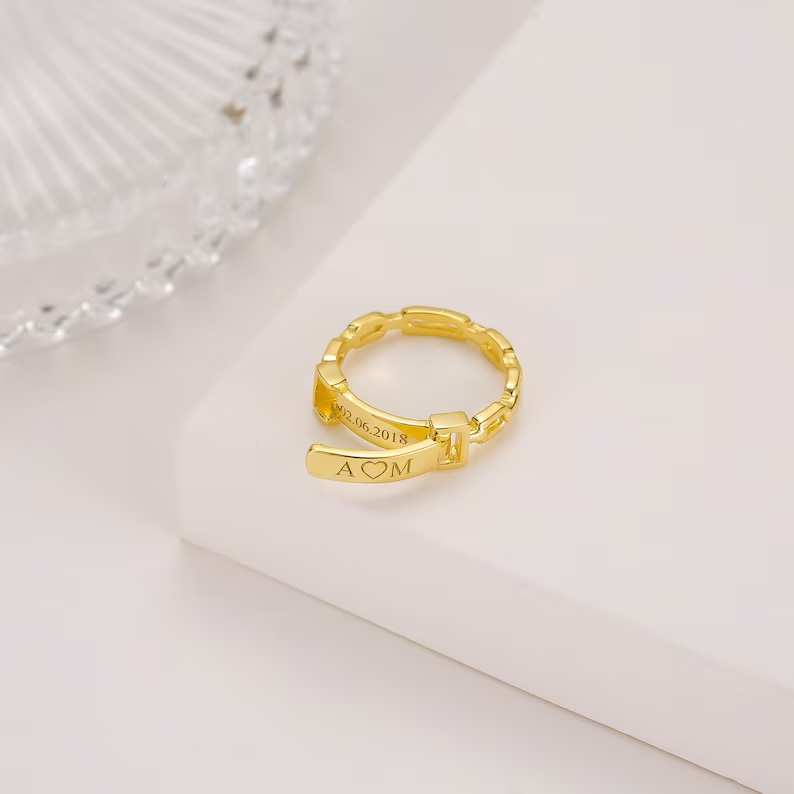 Secret Message Engraving Gold Plated Personalized Custom Name Ring Couple Ring-silviax