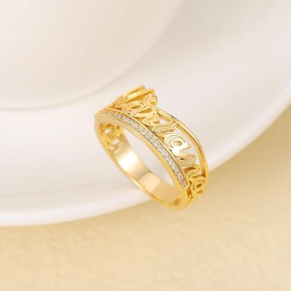 Luxury Personalized Diamond Cut 3D Name Ring with Czech Crystal-silviax