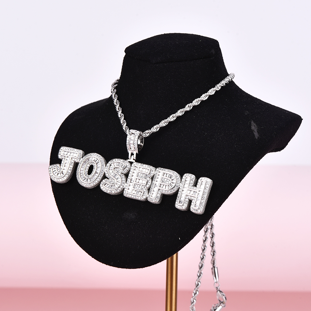 Iced Out Rope Chain 2 to 6 Baguette Letters Custom Name Initial Necklace-silviax