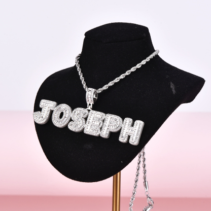 Iced Out Rope Chain 2 to 6 Baguette Letters Custom Name Initial Necklace-silviax