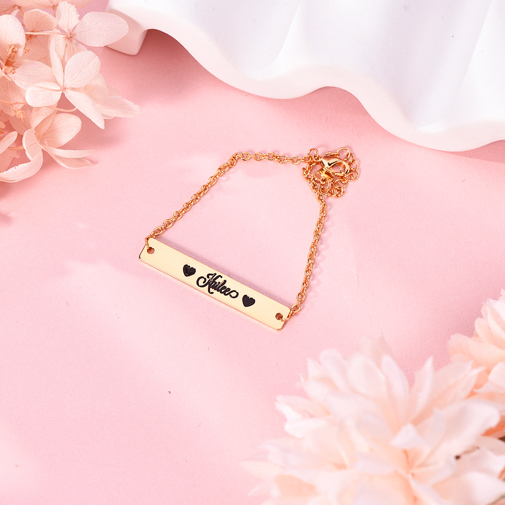 Gold Plated Personalized Engraved Name Bar Bracelet-silviax