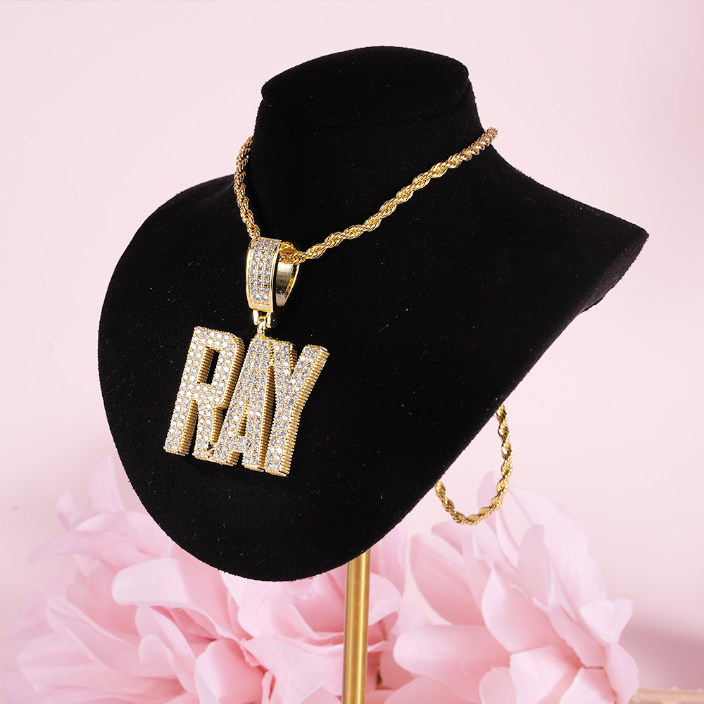 Hip Hop Style Custom Block Pendant Zirconia Initial Name