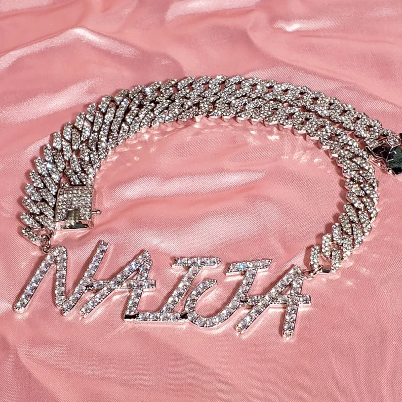 Cuban Chain Personalized Custom Brush Font Letters Monogram Name Necklace-silviax