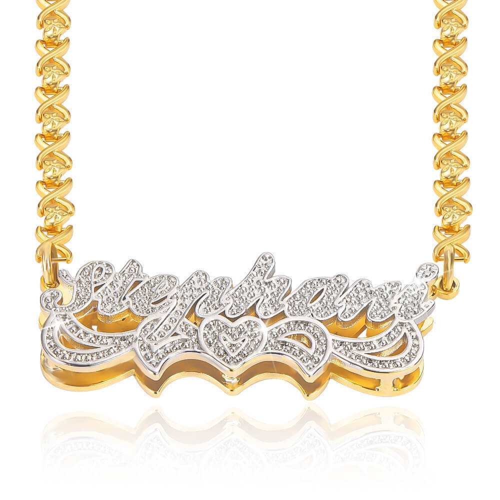 Double Layer Two Tone with Love Heart Gold Plated Personalized Custom 3D Name Necklace-silviax