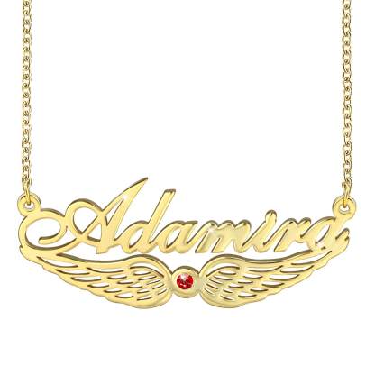 925 Sterling Silver Angel Wing With Birthstone Personalized Custom Name Necklace-silviax