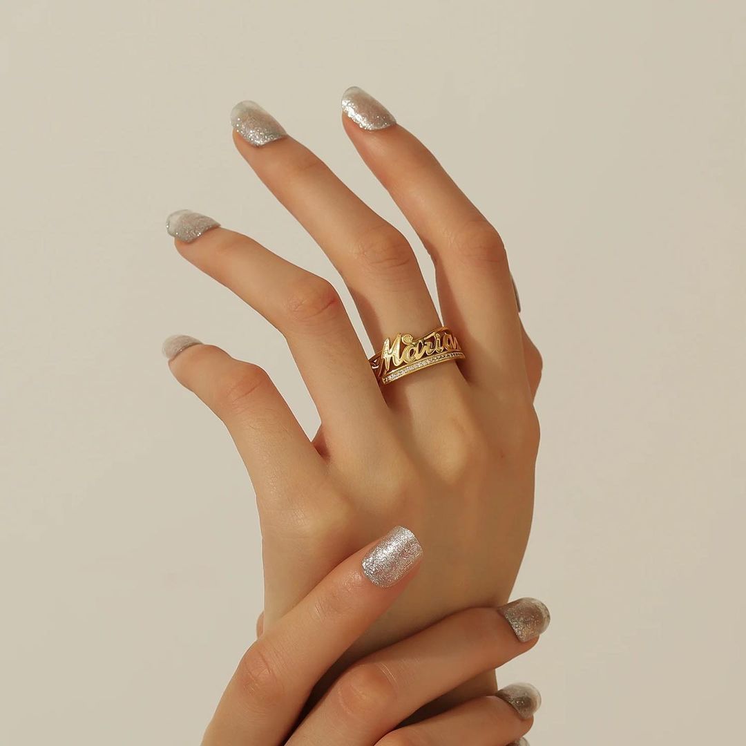 Luxury Personalized Diamond Cut 3D Name Ring with Czech Crystal-silviax