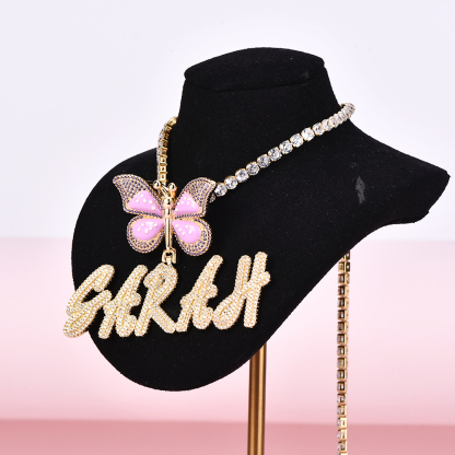 Custom Butterfly Nameplate Pendant 2-6 Letters Initial Name Necklace-silviax