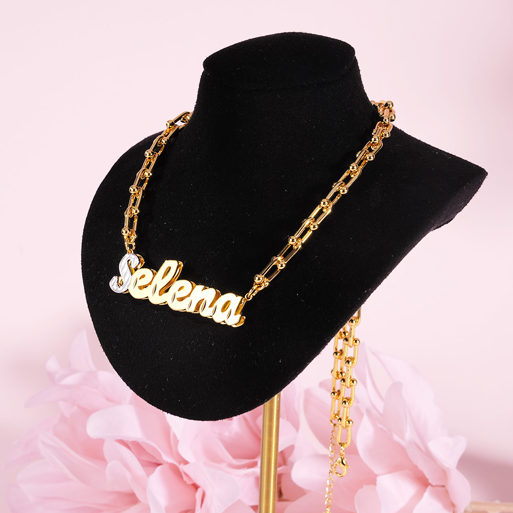 U Type Chain Double Layer Personalized Custom Name Necklace-silviax