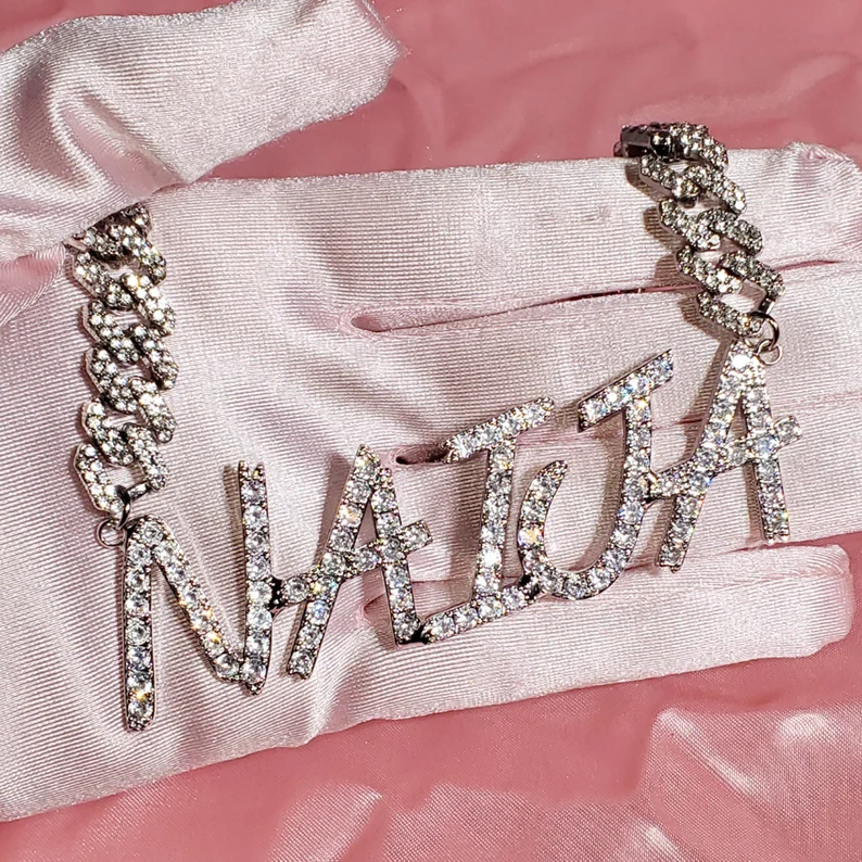 Cuban Chain Personalized Custom Brush Font Letters Monogram Name Necklace-silviax