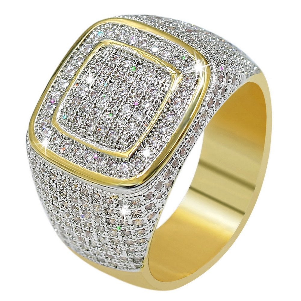 Micro Pave Bling Gold Plated Ring Hip Hop Style Jewelry for Men-silviax