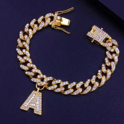 10mm Cuban Link Chain Personalized Custom Gold Plated Initial Bracelet-silviax
