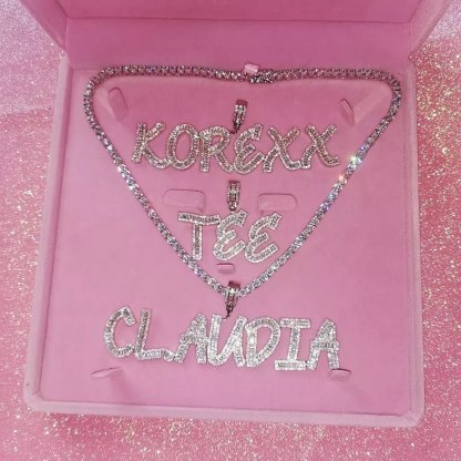 Custom Personalized Baguette Zircon 2 to 7 Letters Pendant Initial Necklace Tennis Chain-silviax