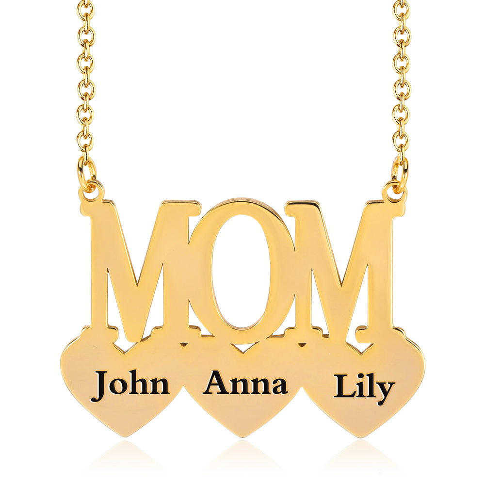 MOM Pendant Gold Plated Custom Engraved Necklace with Three Heart-silviax