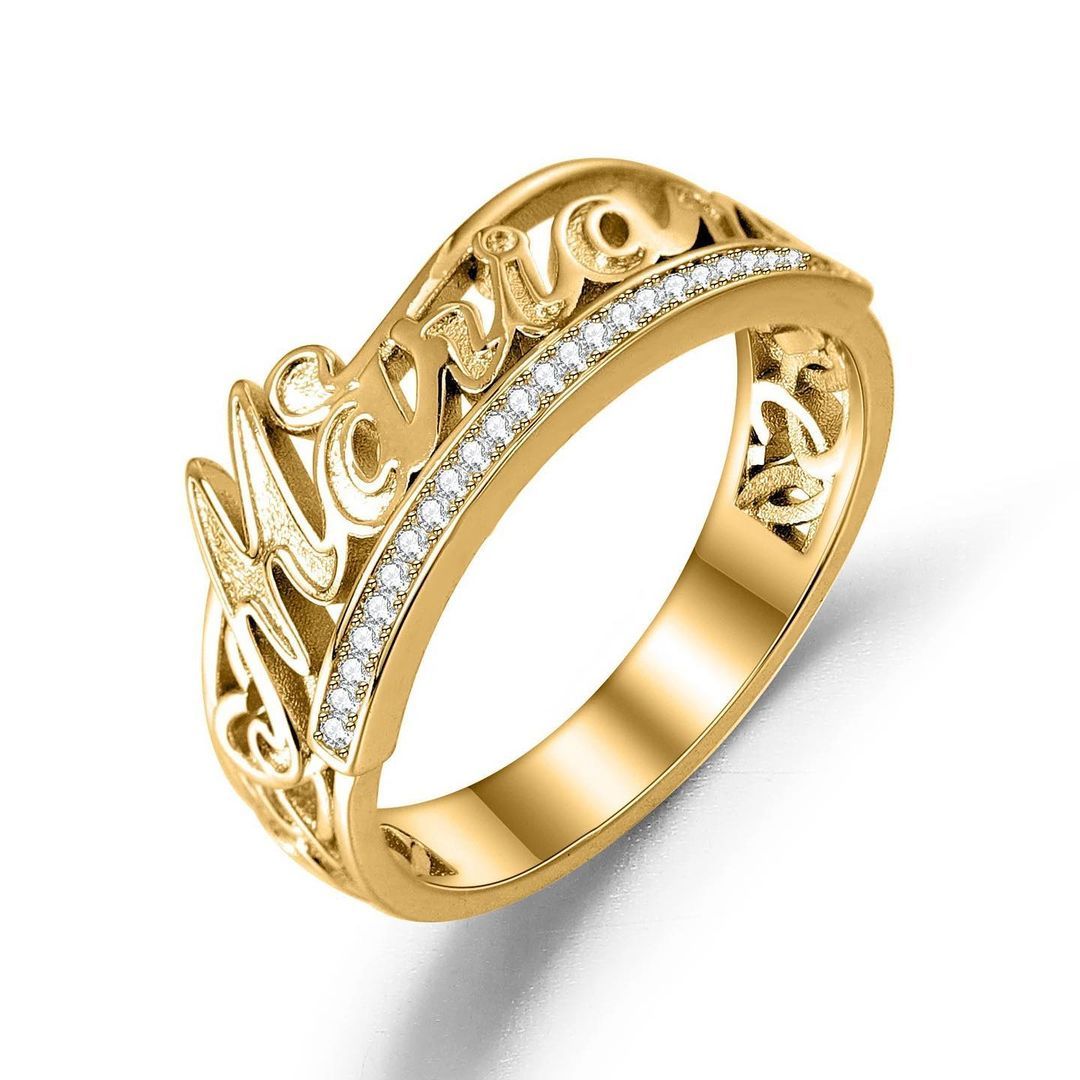 Luxury Personalized Diamond Cut 3D Name Ring with Czech Crystal-silviax
