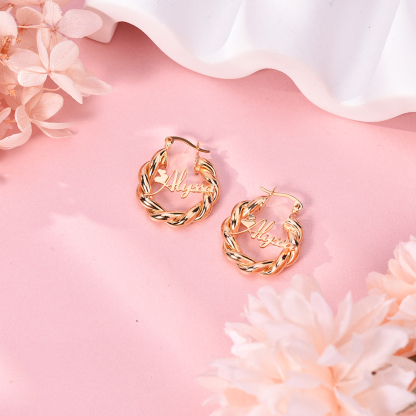 Personalized Custom Gold Plated Nameplate with Hearts Hoop Earrings 30mm Kids Earrings-silviax