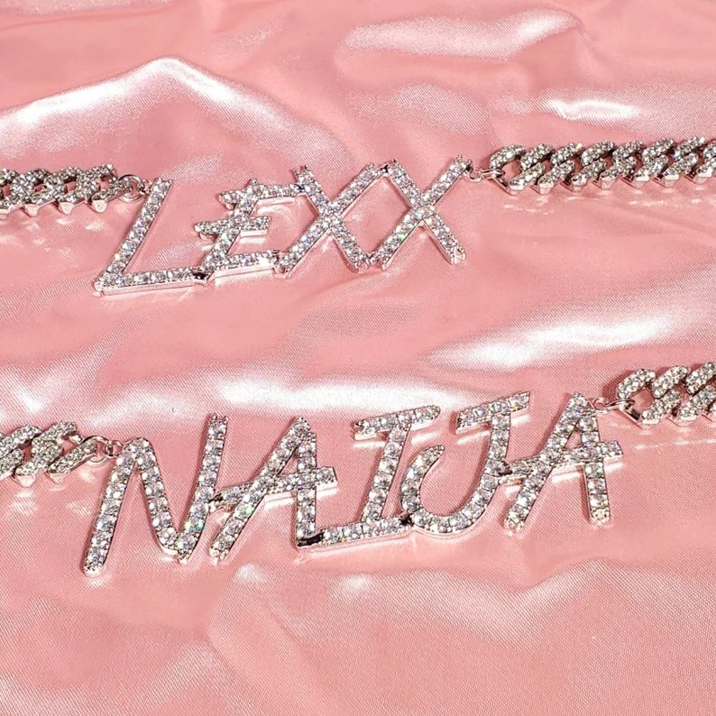 Cuban Chain Personalized Custom Brush Font Letters Monogram Name Necklace-silviax