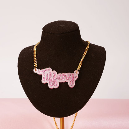Pink Color Acrylic Name Jewelry Set Personalized Custom Name Necklace Bamboo Name Earrings Set Kids Gift-silviax
