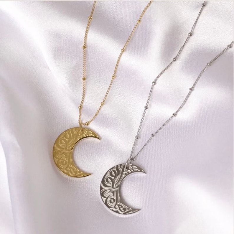Arabic Calligraphy Qadr Moon Necklace Gold Plated-silviax