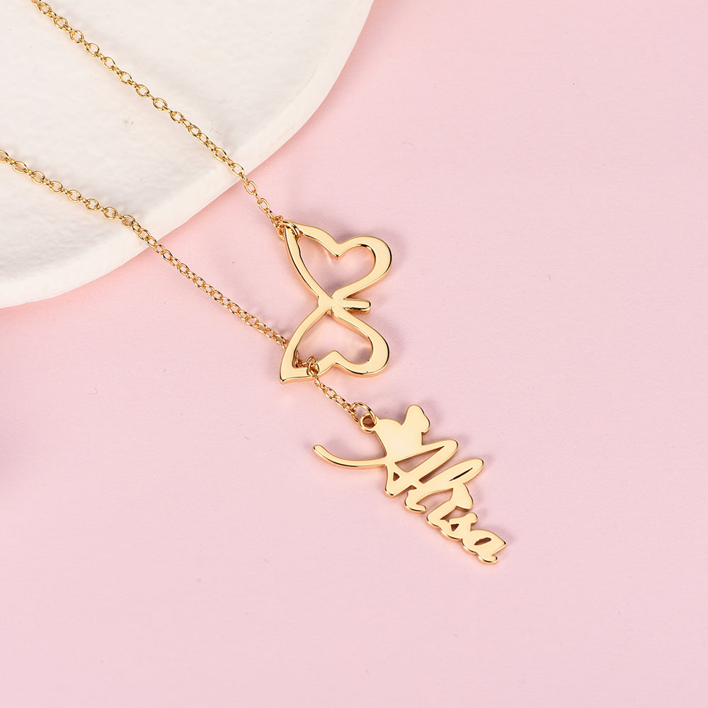 Gold Plated Custom Name Necklace with Butterfly-silviax
