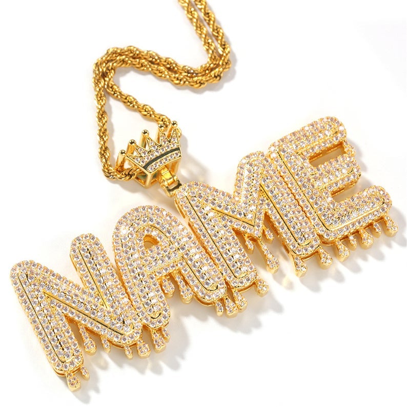 Crown Custom 2 to 6 Drip Letters Gold Plated Initial Necklace Hip Hop Style-silviax