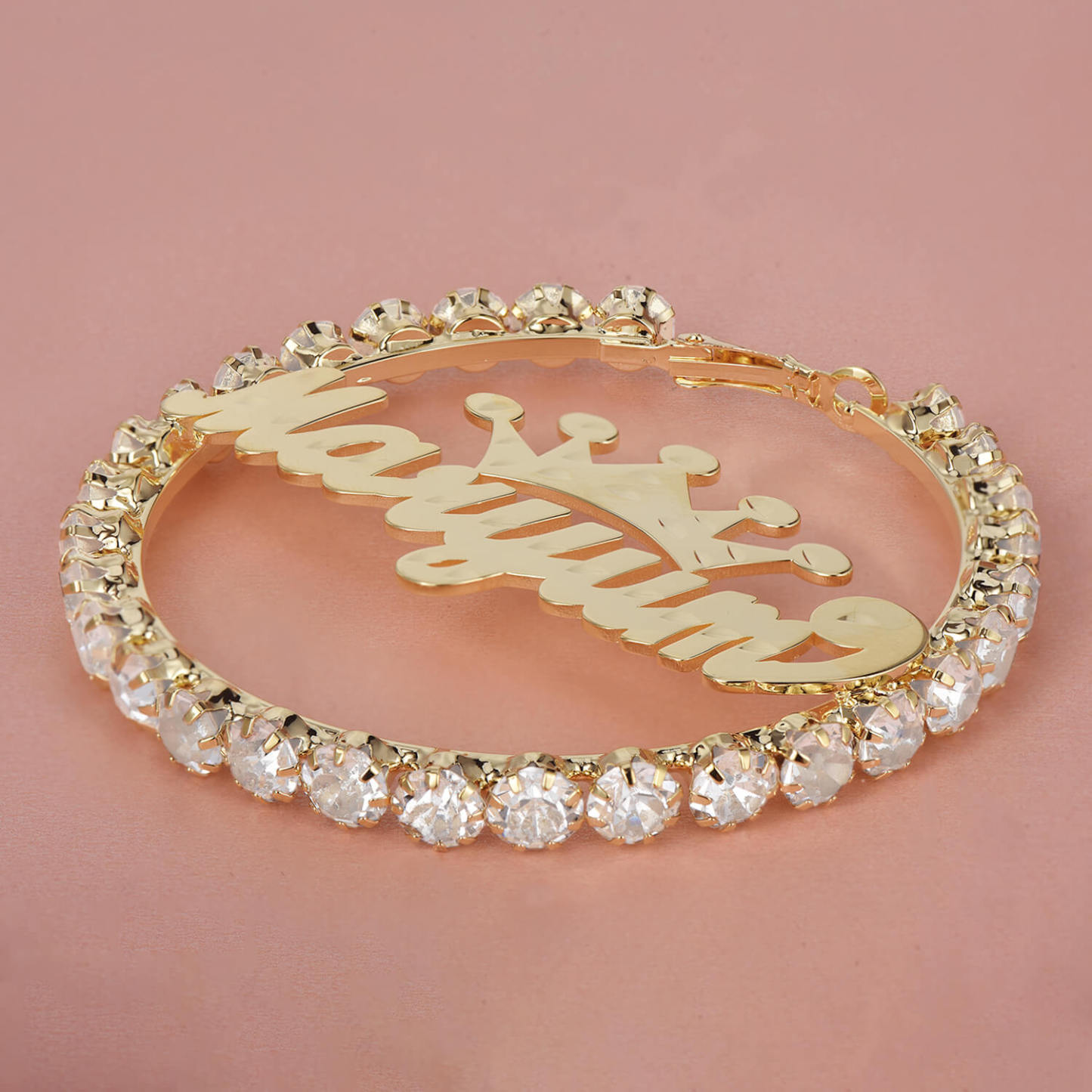 Gold Plated Personalized Hoop Name Earrings with Crown-silviax