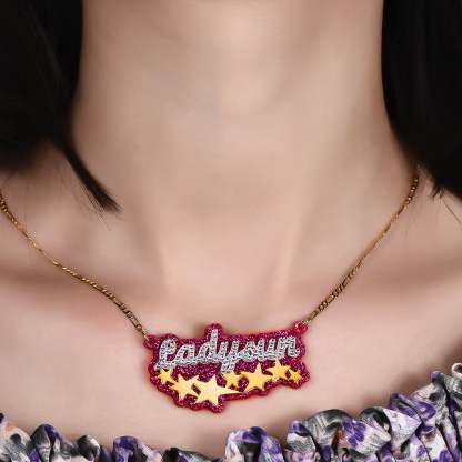 Double Plate Acrylic Two Tone Stars Personalized Custom Gold Plated Name Necklace-silviax