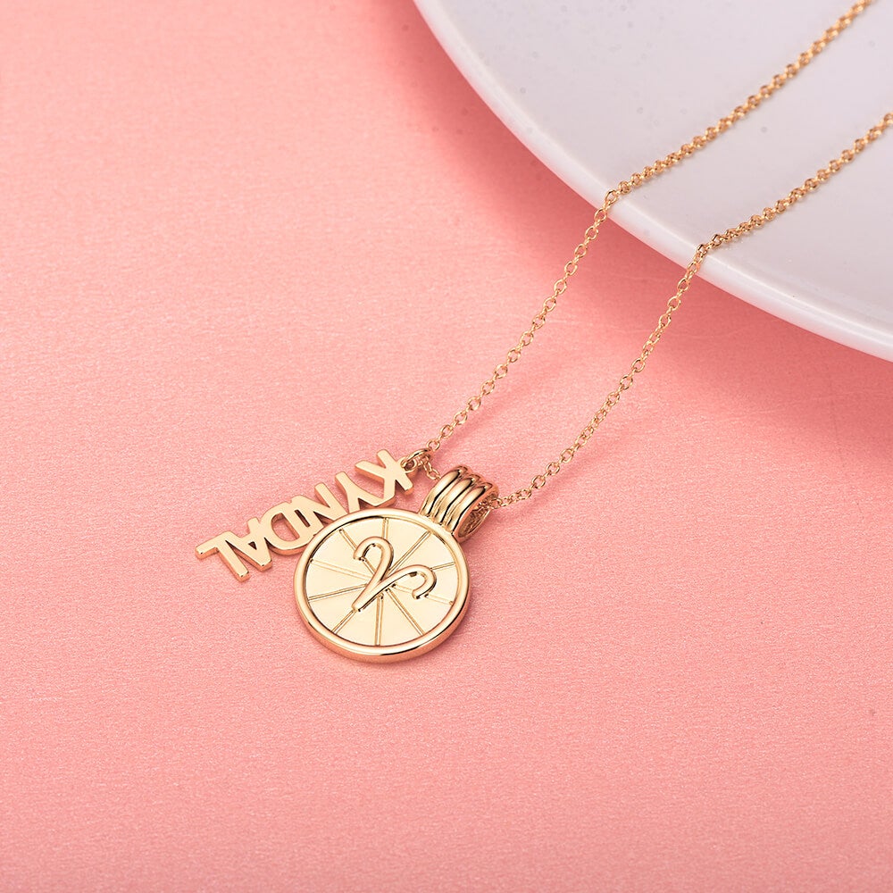 Twelve Constellations Pendant Vertical Personalized Custom Gold Plated Name Necklace-silviax