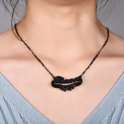 Double Layer Black Nameplate With Two Hearts Personalized Custom Name Necklace-silviax