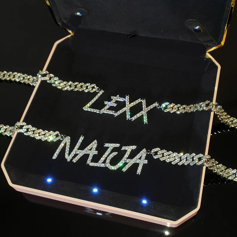 Cuban Chain Personalized Custom Brush Font Letters Monogram Name Necklace-silviax