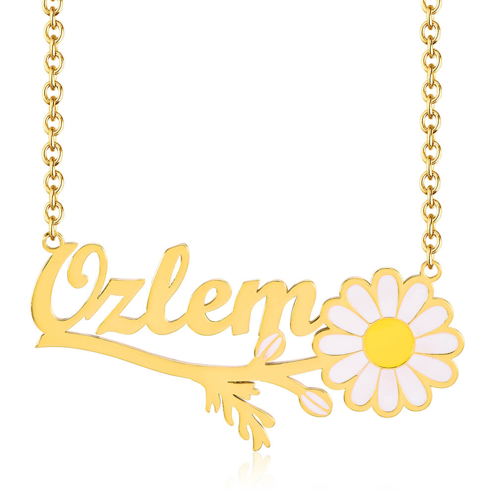 Daisy Flower Pendant Personalized Custom Gold Plated Name Necklace-silviax