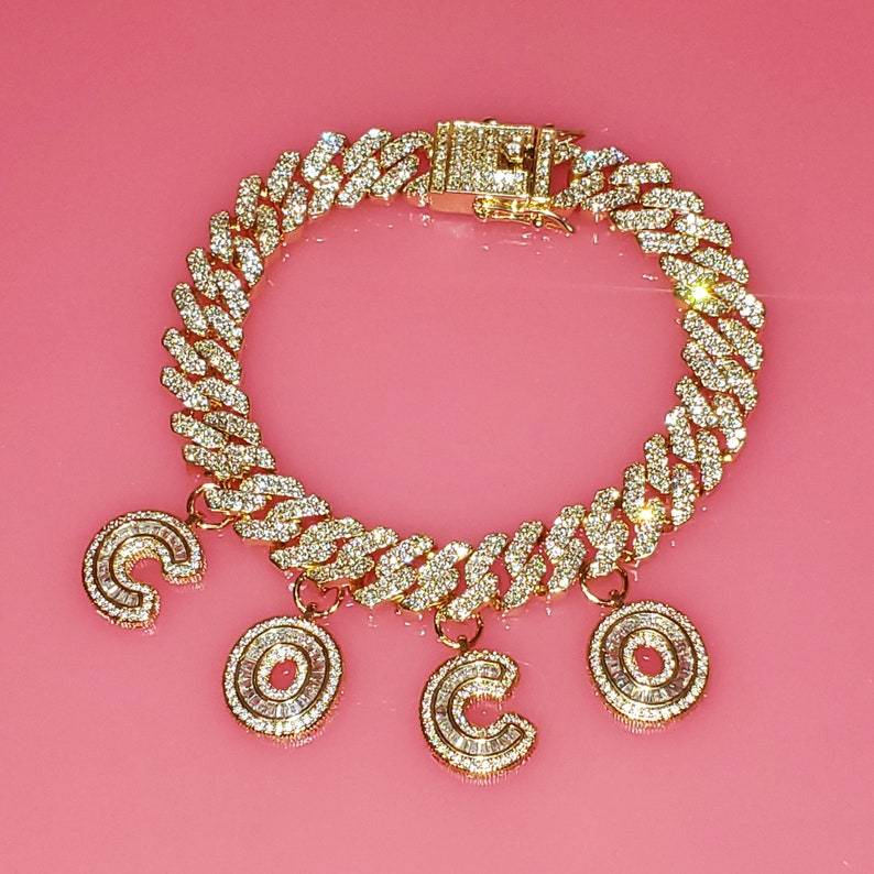 Personalized Cuban Link Iced Out Initial Letter Name Anklets-silviax
