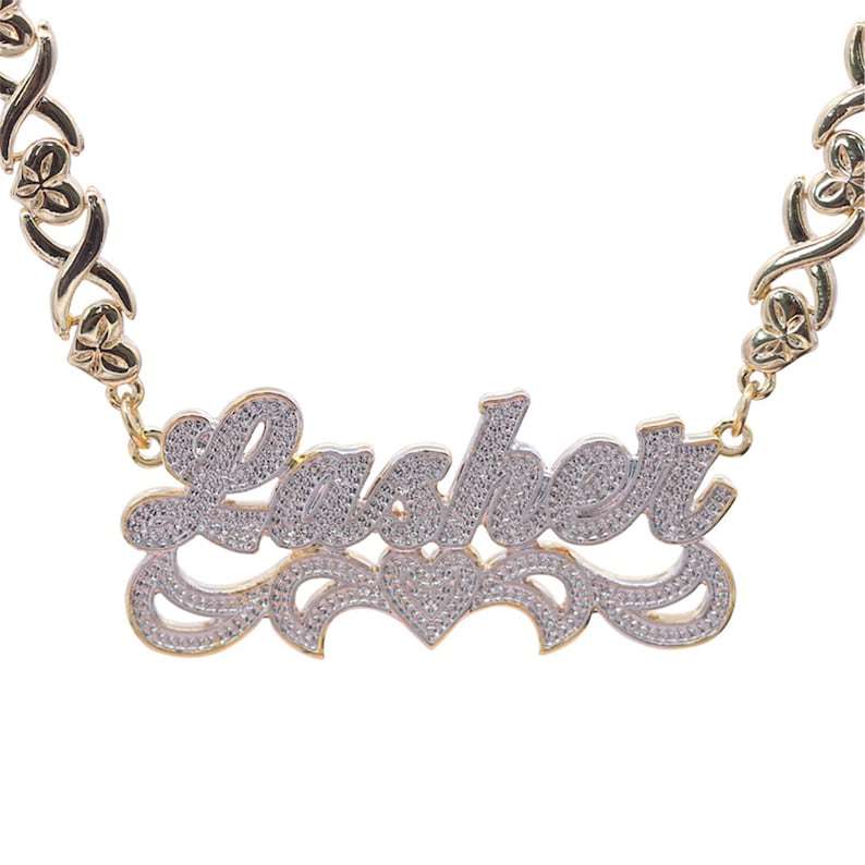 Double Layer Two-tone with Love Heart Custom Name Necklace and Bracelet Set-silviax